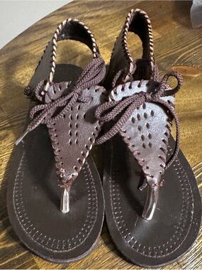 Women’s Dark Brown Leather Lace-Up Thong Sandals